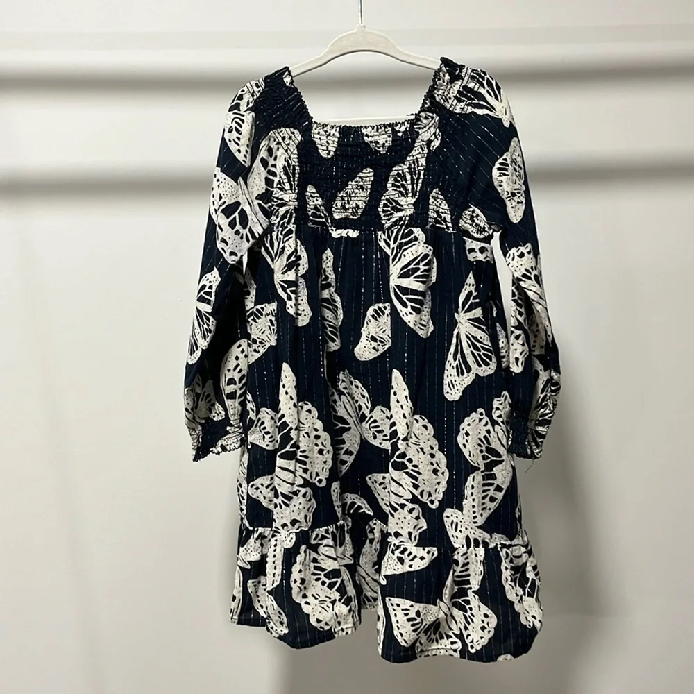 GAP Navy and White Butterfly Print Casual Kids Dress 4t